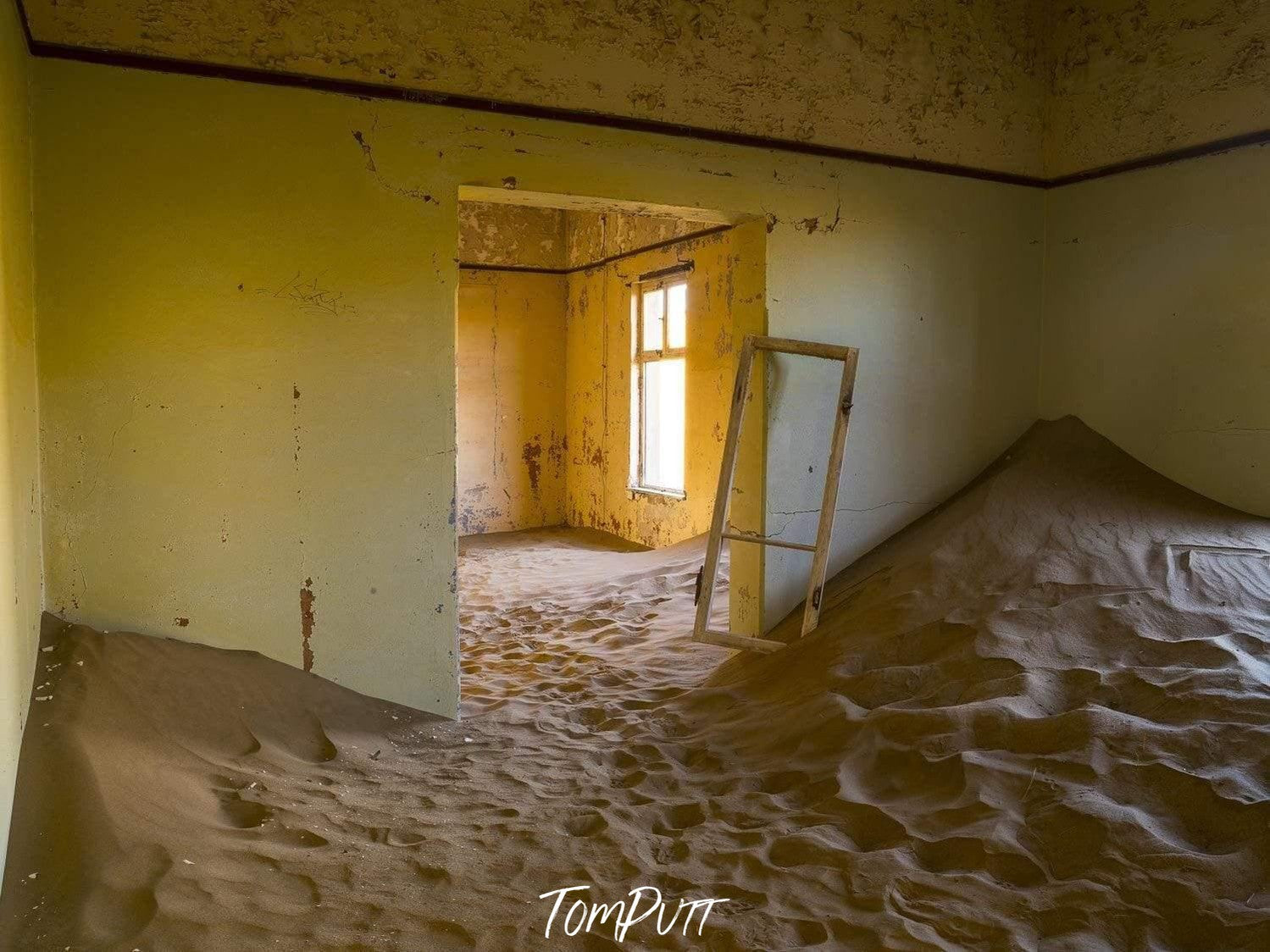 Making of a house with a mound of sand inside the room, Kolmanskop No.1