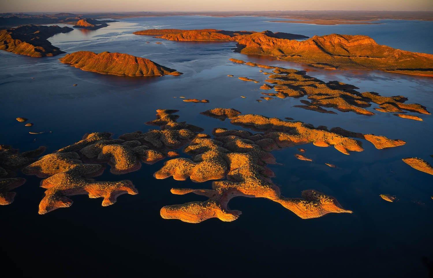 Many giant mounds of sand in the ocean, Lake Argyle #12 - The Kimberley 