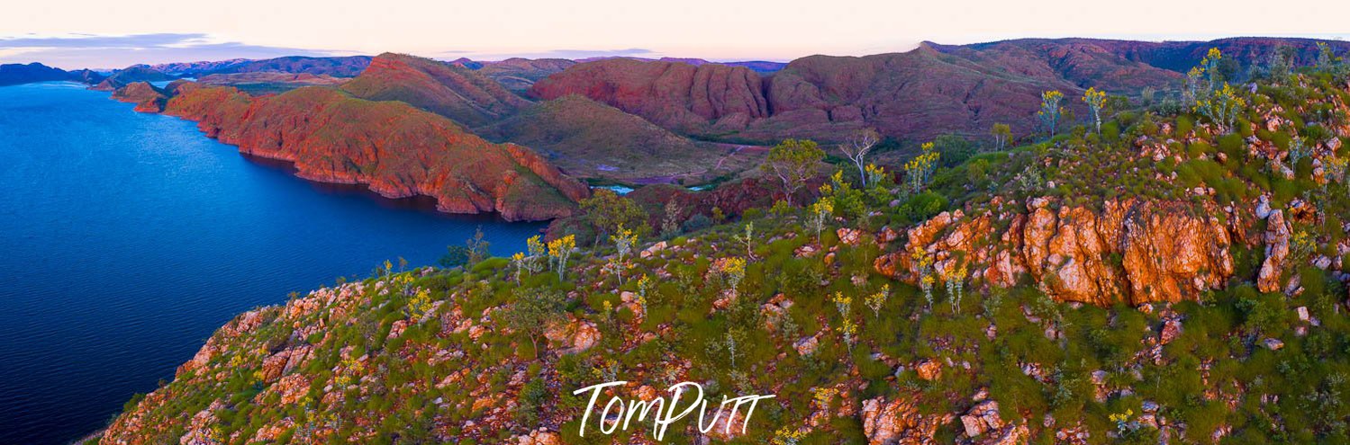 Giant mountain walls with a lot of greenery, connecting with a sea corner, Lake Argyle #17 - The Kimberley