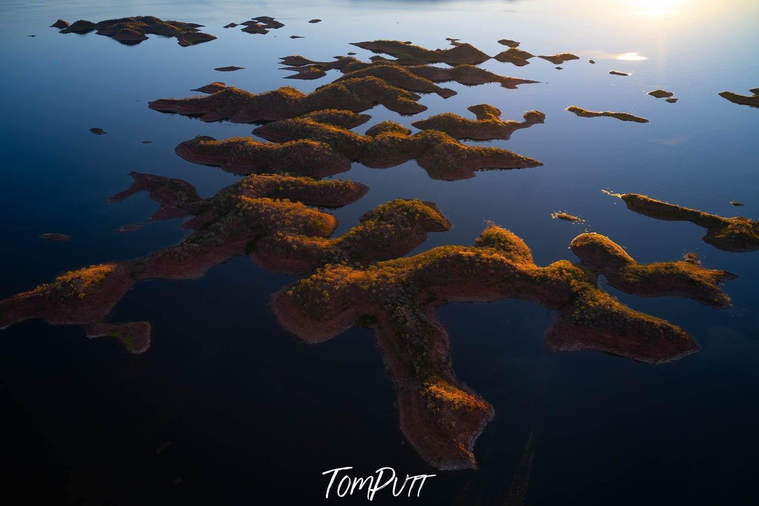 A large sequence of green mountain series in the lake, Lake Argyle #9 - The Kimberley