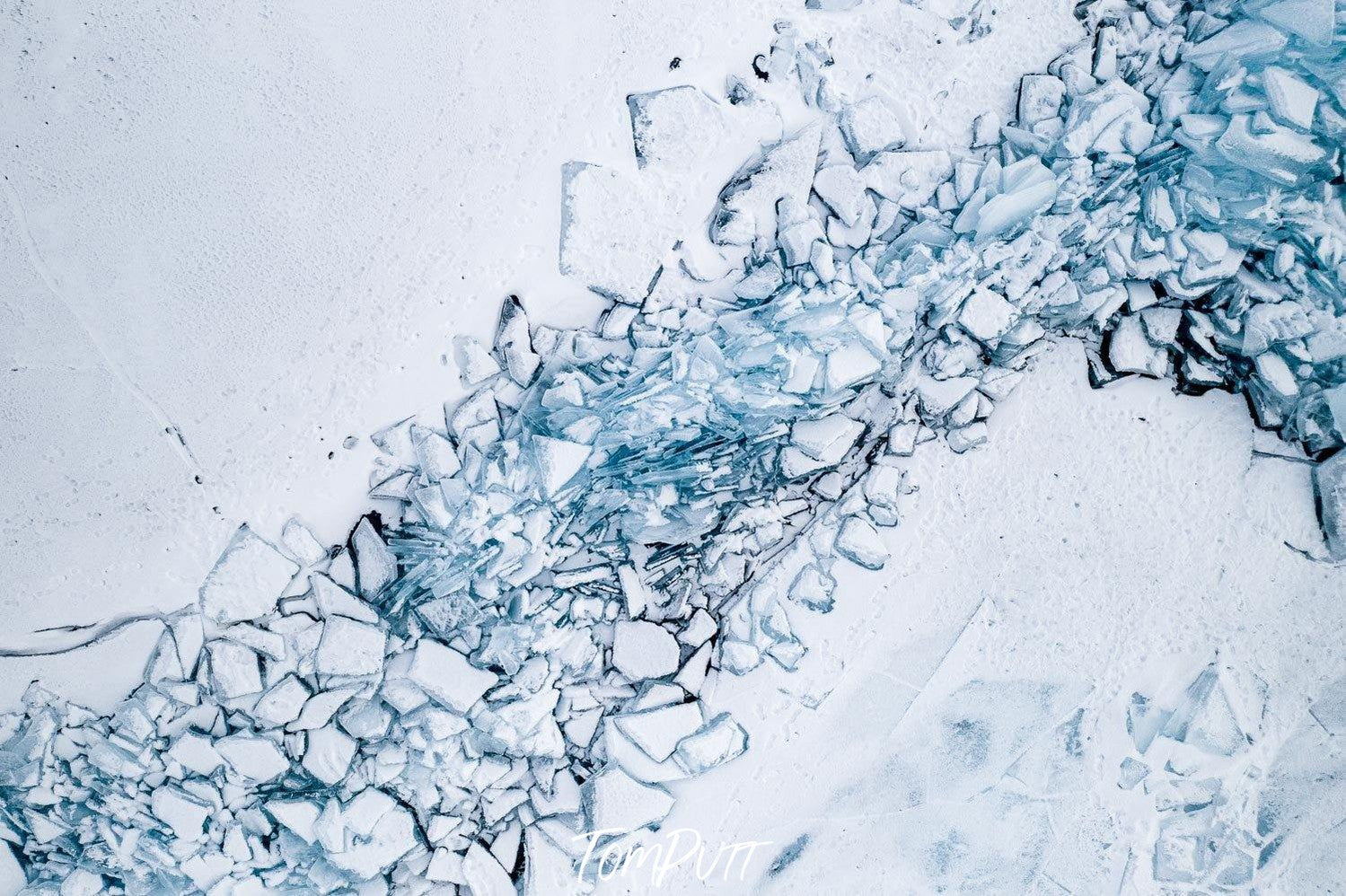 Aerial view of a large snow-covered area, with a lot of crystalline ice broken pieces, Lake Baikal #15