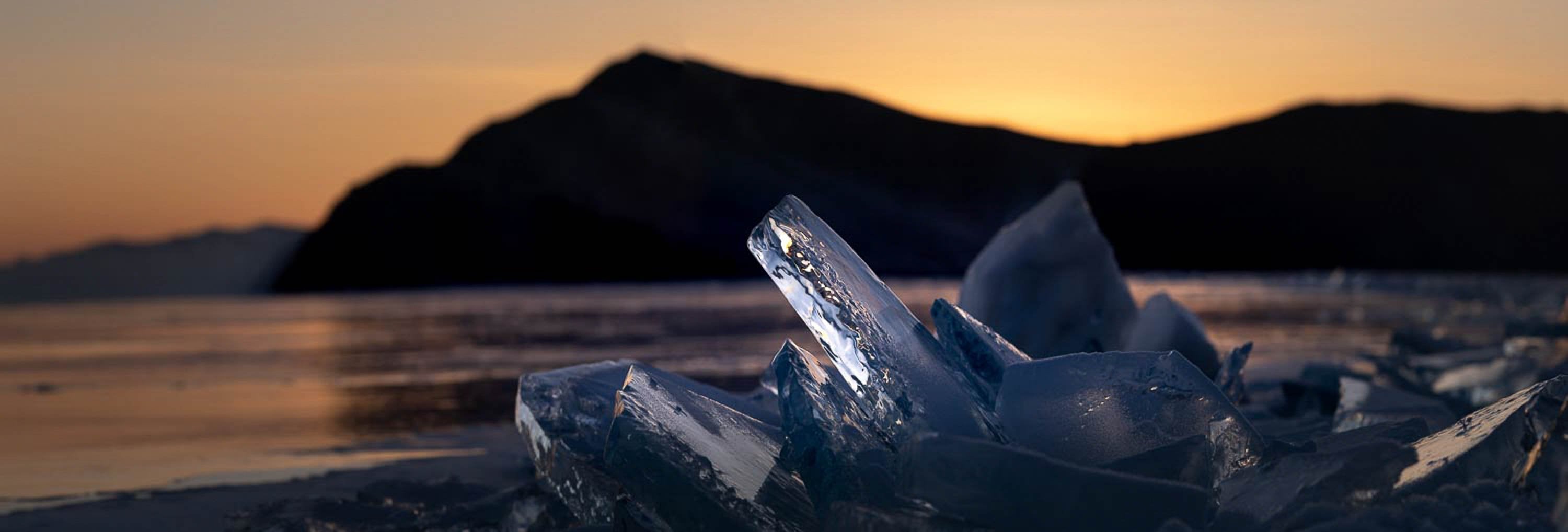 A dark Close-up view of crystalline ice pieces, Lake Baikal #49, Siberia, Russia