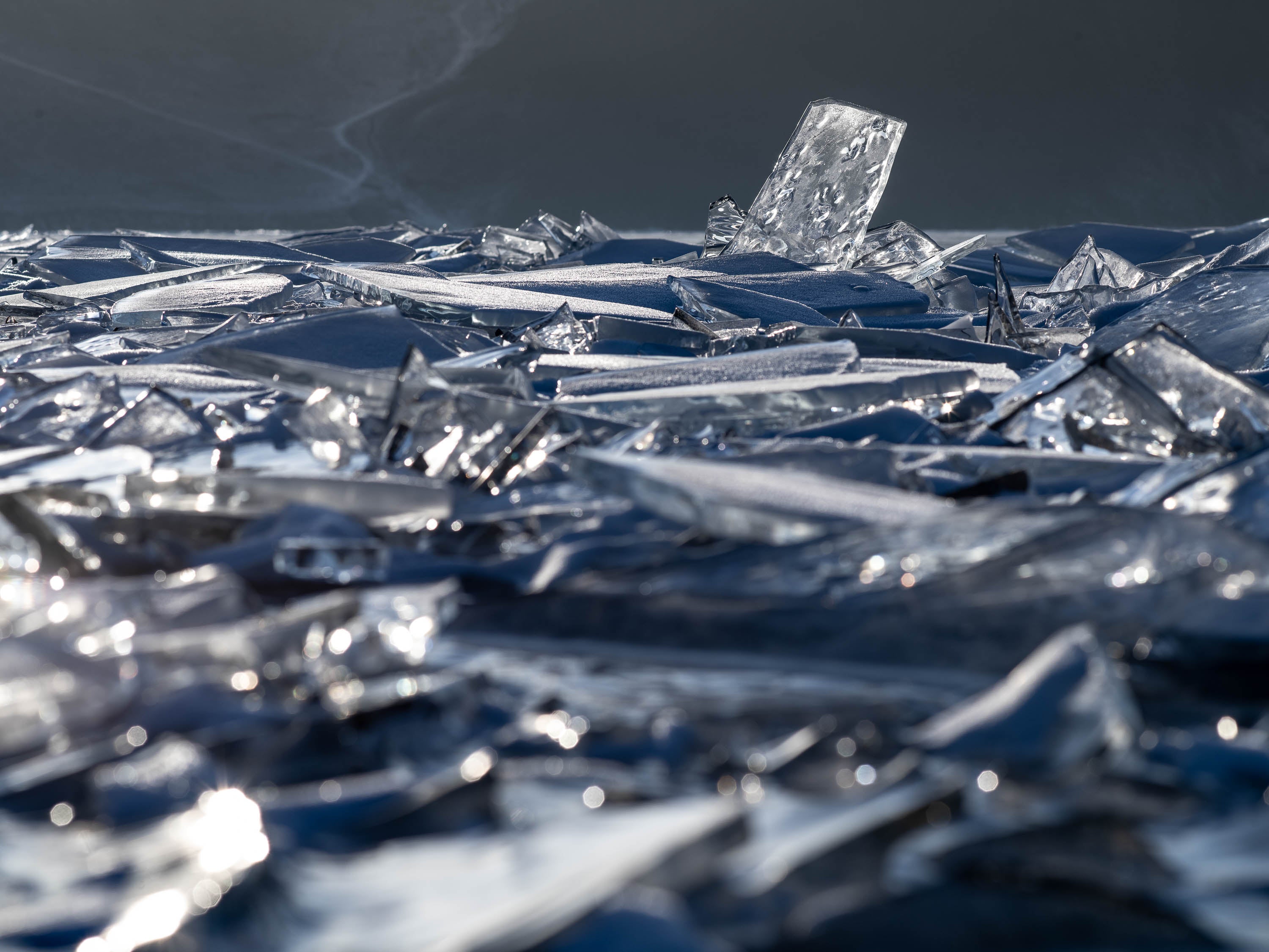 Close-up shot of a group of broken crystalline ice pieces, Lake Baikal #8, Siberia, Russia 