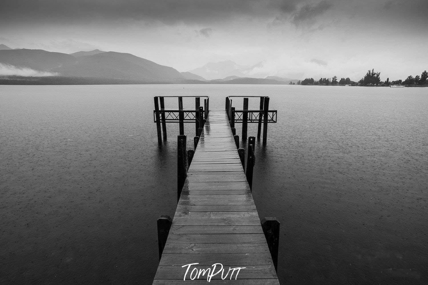 A wooden bridge over a lake, Lake Te Anau New Zealand Art