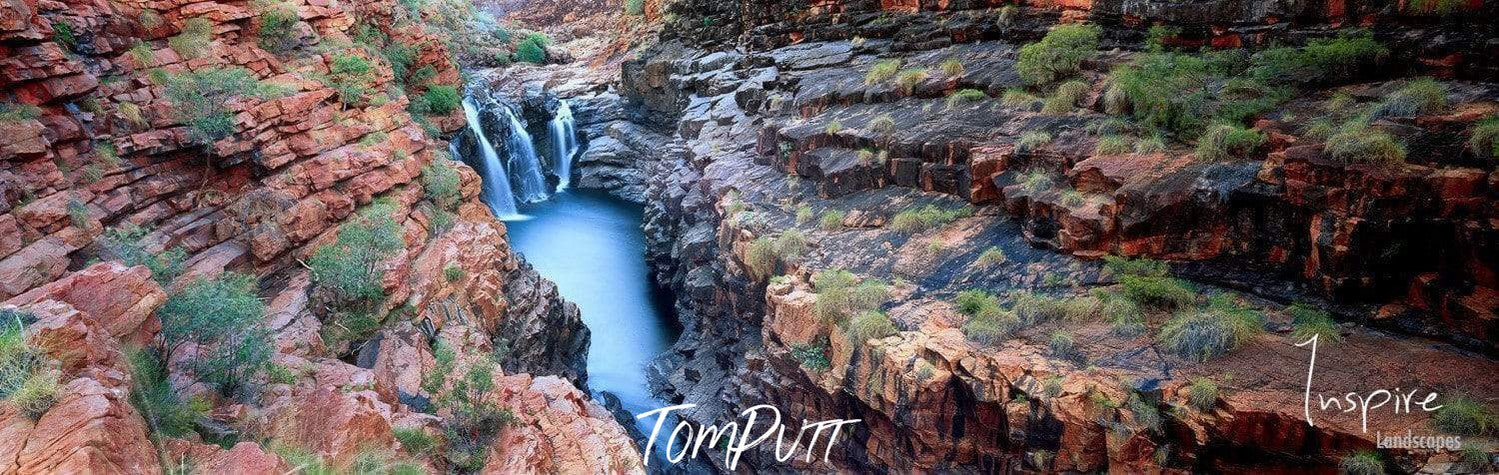 Aerial view of a small lake between large mountain walls, Lennard River Chasm - The Kimberley WA