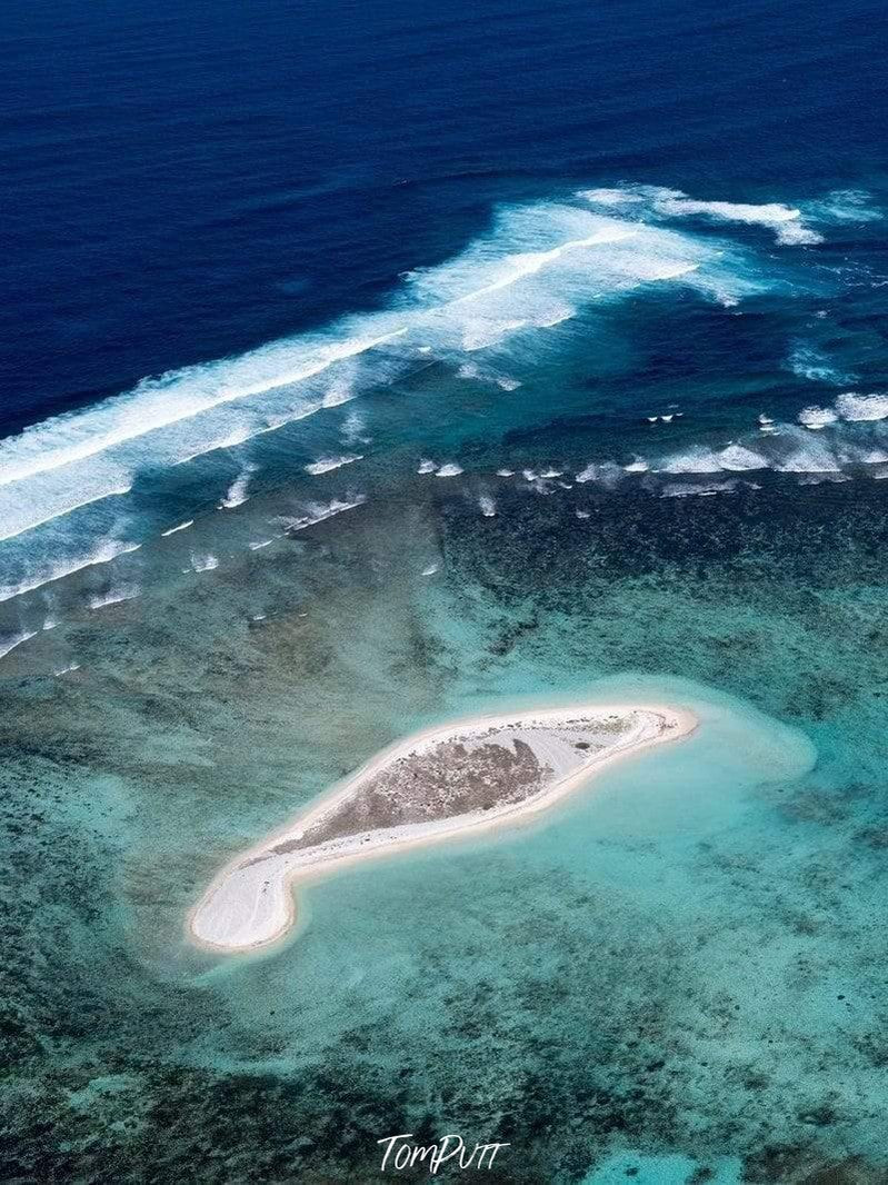 Aerial view of a sea with a unique texture of green color clear water pool, Lone Island Houtman Art