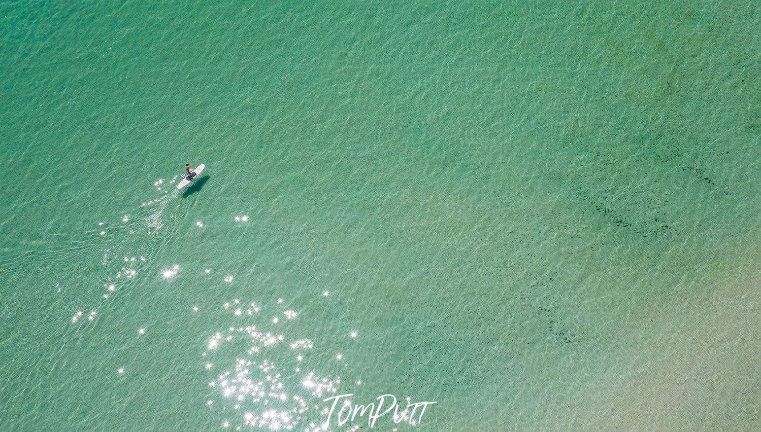 Aerial view of a sea with a floating boat, Lone Paddler #2 - Mornington Peninsula VIC