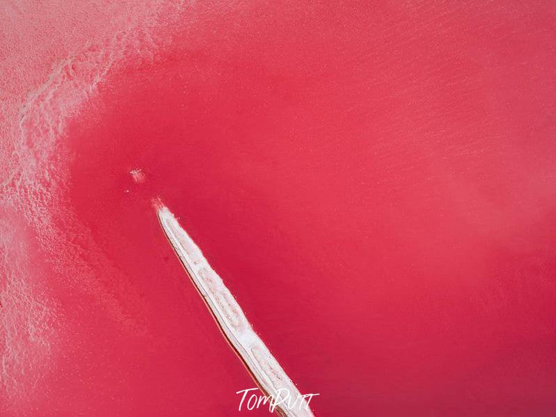 Aerial view of a pink ocean-like surface, Lone Point Namibia Art