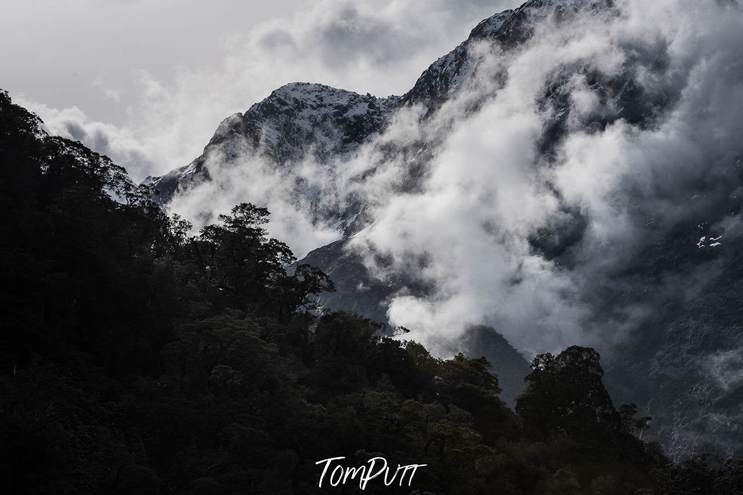 Giant black mountains into the clouds, New Zealand #36