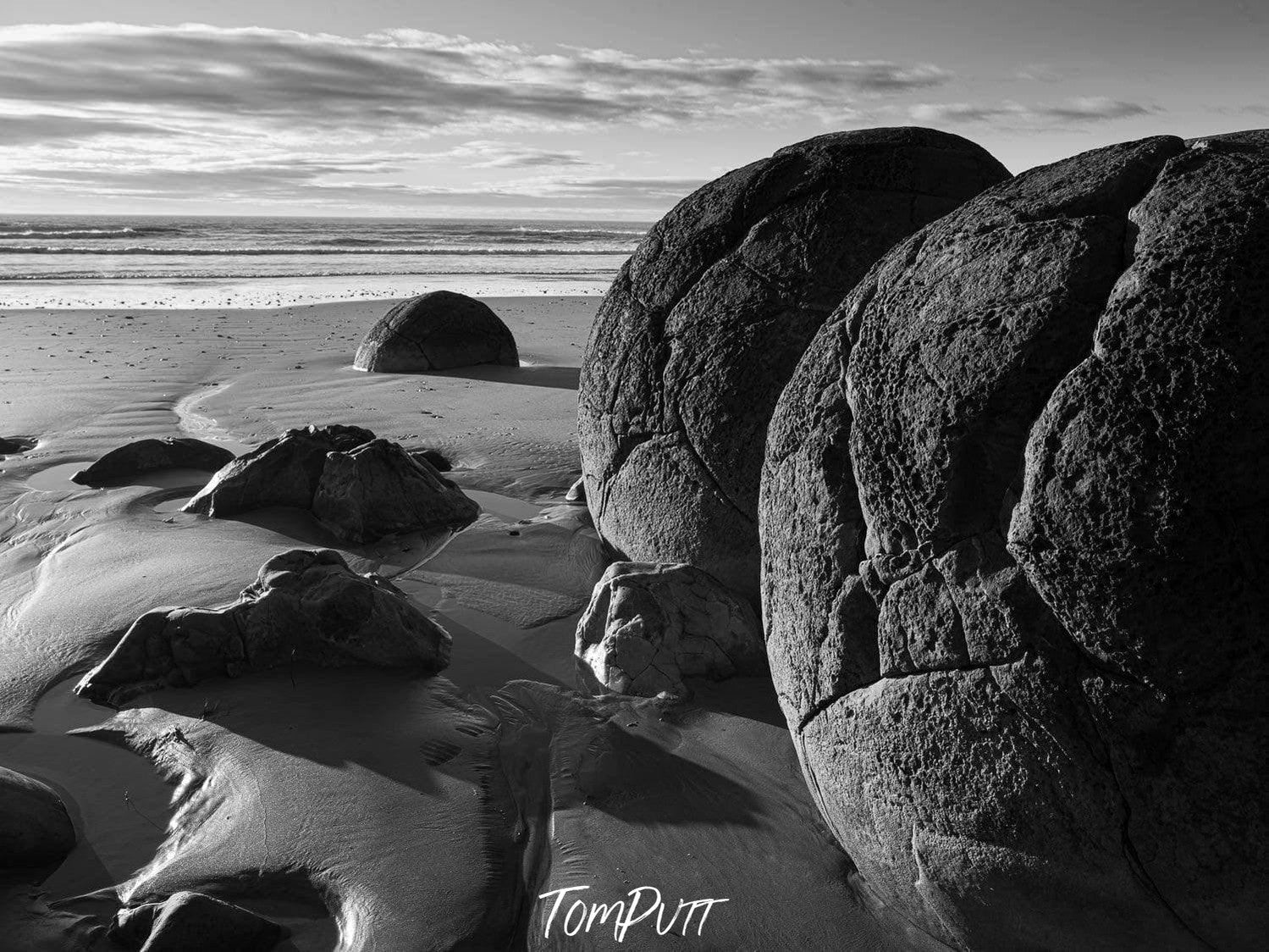 Moeraki Boulders, cheapest New Zealand, Black and White Photograph