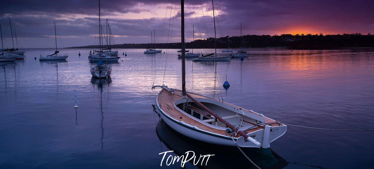 Lake with some boats and a beautiful early morning effect, Morning Glow, Mornington Harbour - Mornington Peninsula VIC