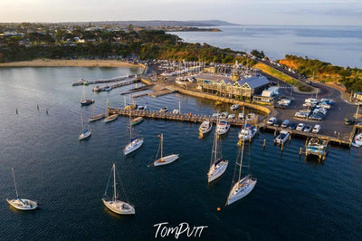 Aerial view of a boat-parking on a lake corner, Mornington Sunrise, Schnapper Point - Mornington Peninsula VIC