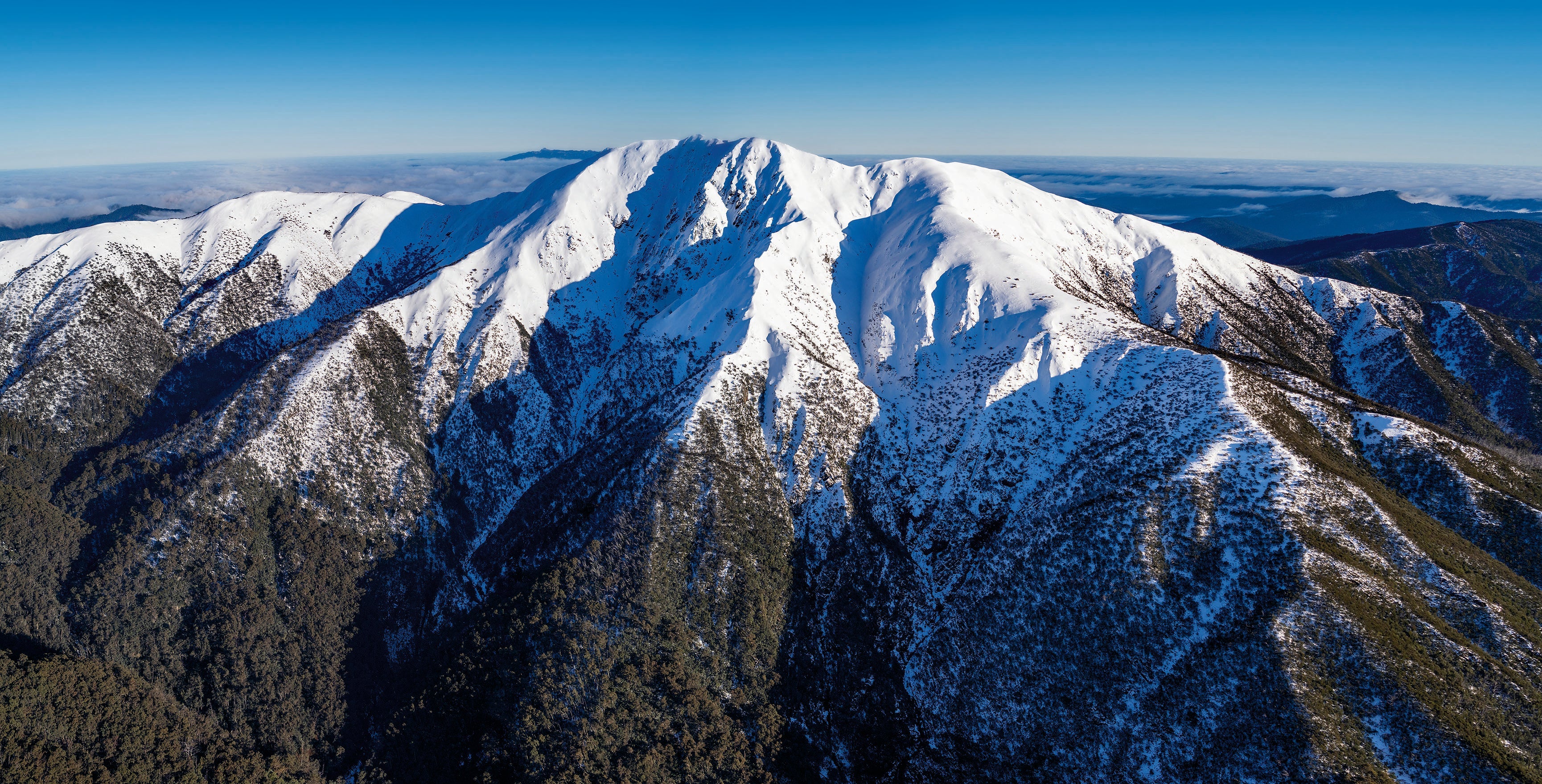 Mount Feathertop at sunrise aerial, VIC