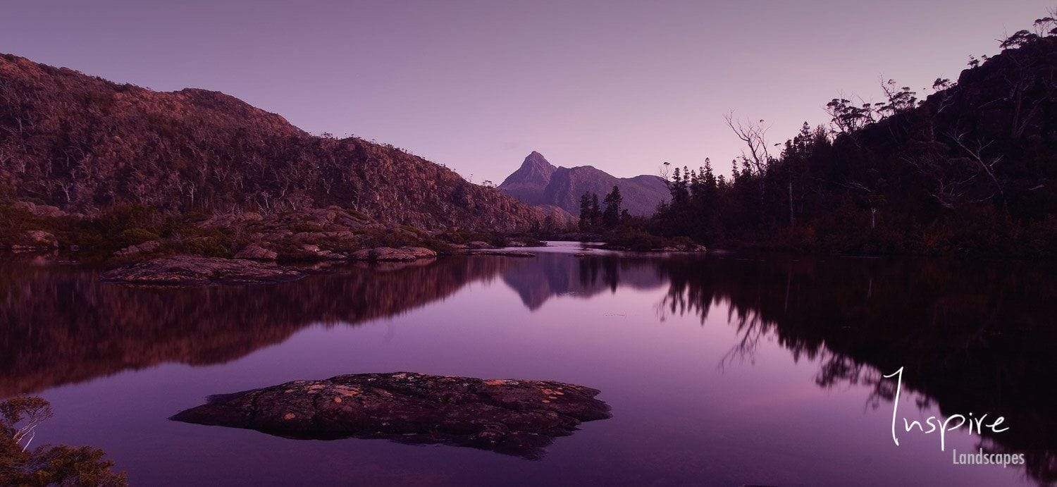 Giant black mountains reflection in the water, Mount Marion, Overland Track, Cradle Mountain, Tasmania