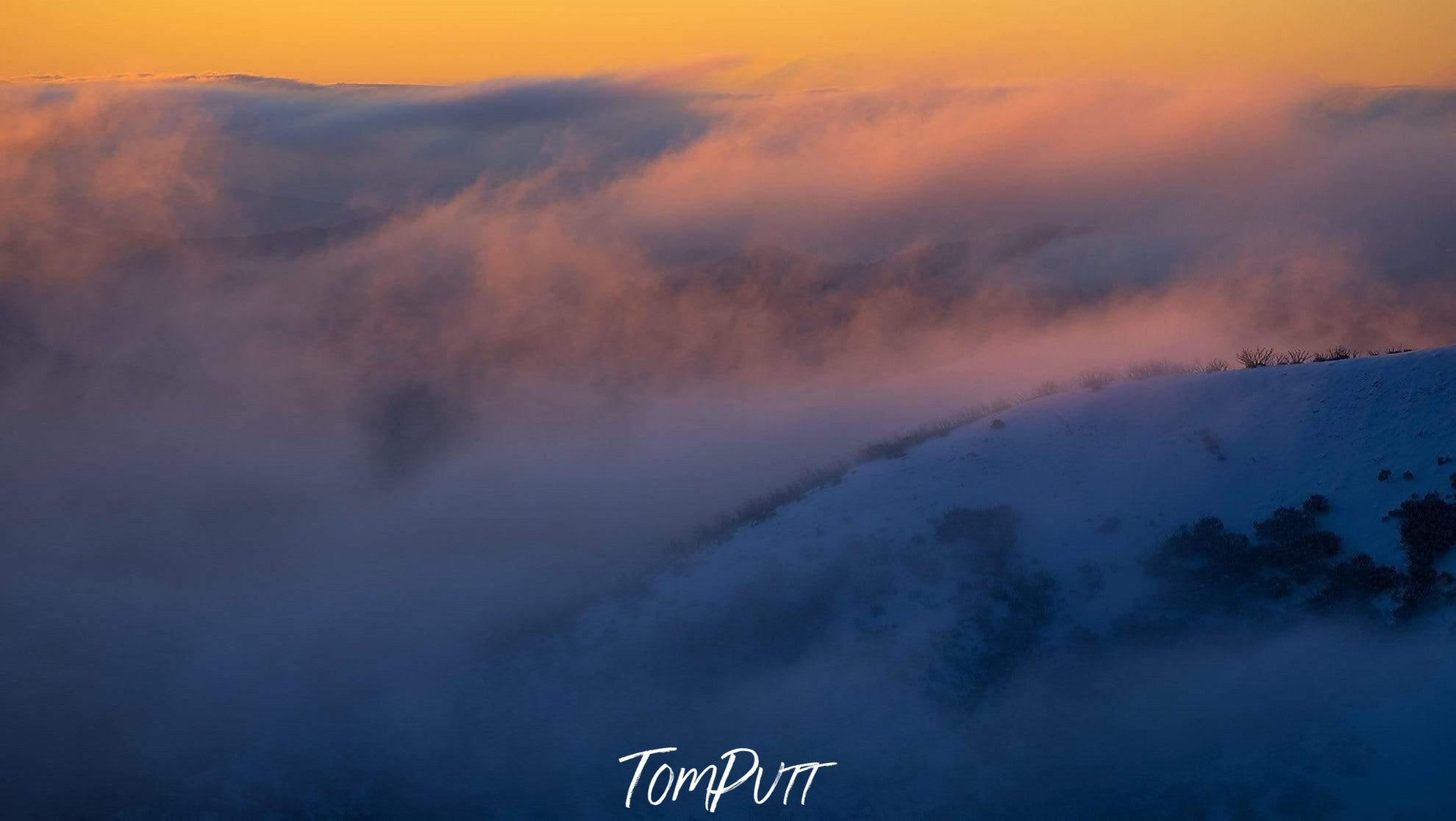 A high mountain wall covered with fog, Mountain Mist Hotham Art