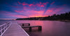 A wooden bridge over water a lake, and a pinkish weather effect, Mt Eliza Sunrise - Mornington Peninsula VIC