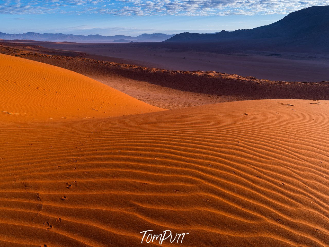 Curvy sand of a desert, with large mountains beside, Namibia #25, Africa