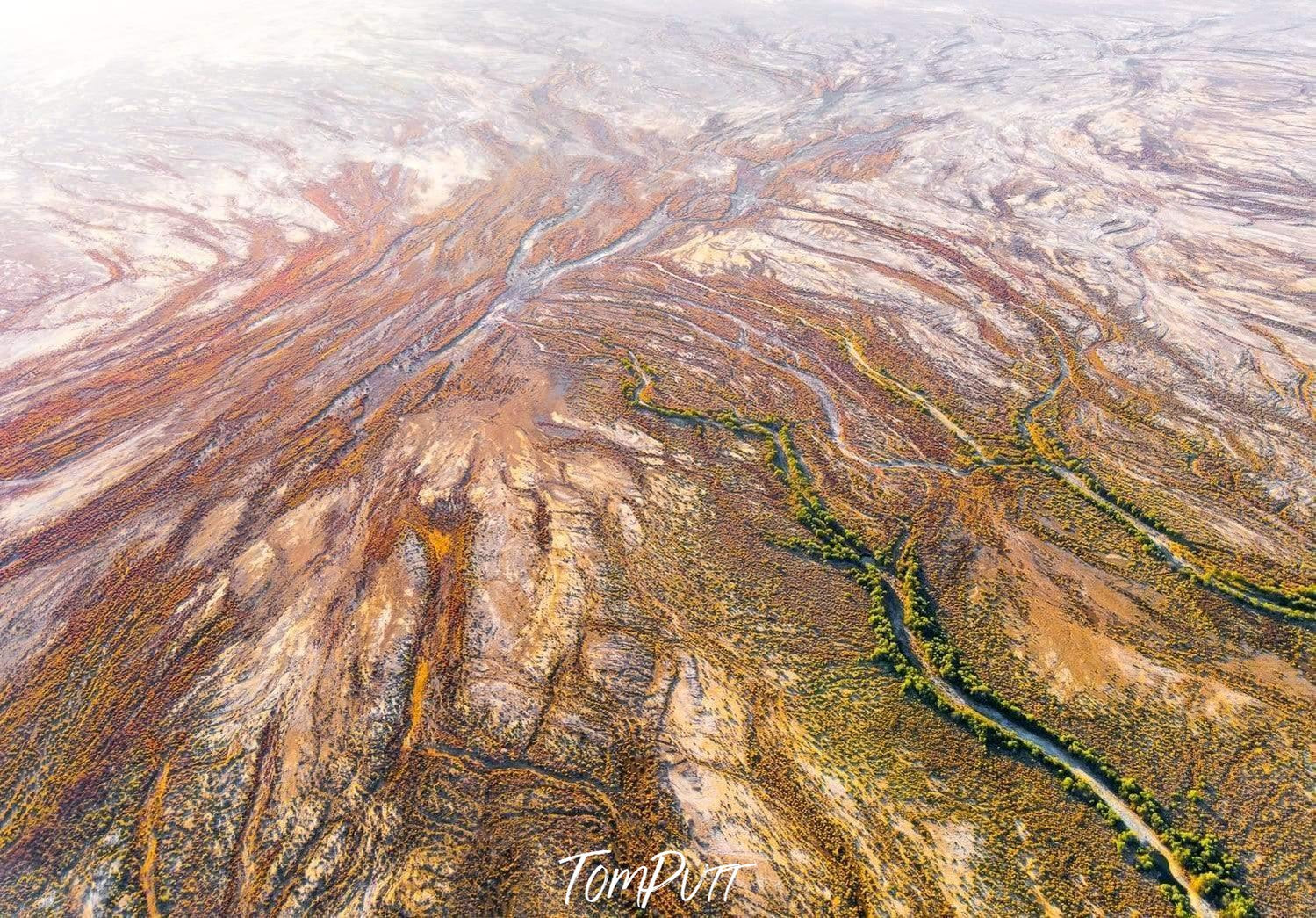 Aerial view of land with a lot of leaf-like lines and waves, Reaching Out