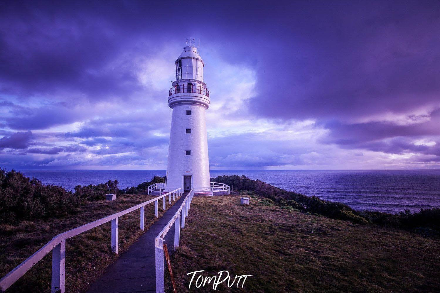 Beautiful purplish effect on a lighthouse building with some greenery around, Otway Clouds - Great Ocean Road VIC