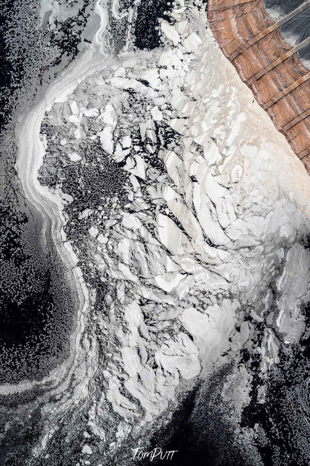 Aerial view of a giant snowy mound with some brown color wooden fence, Perth Mine Sites #5