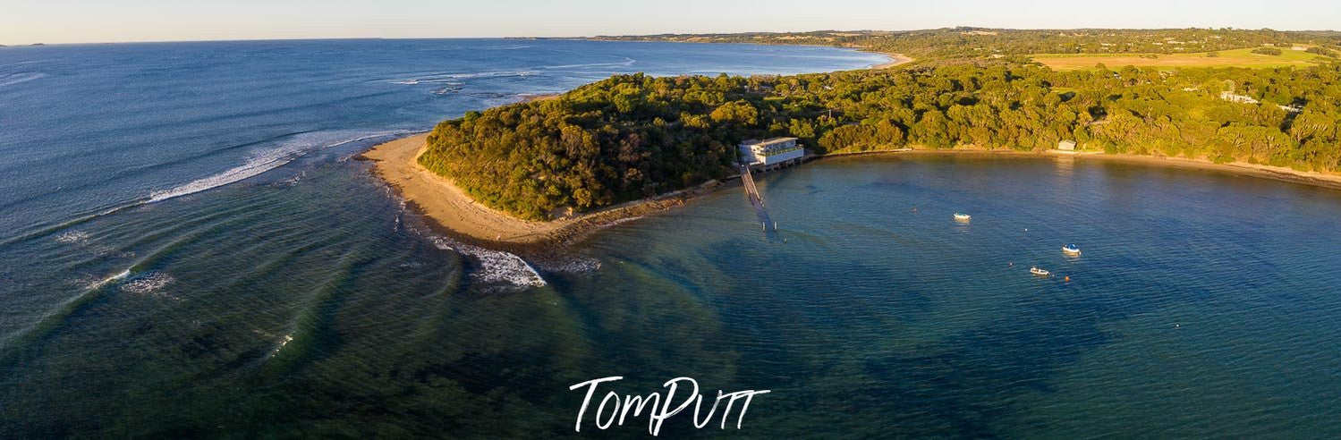 Aerial view of a green island, Point Leo Aerial - Mornington Peninsula, VIC