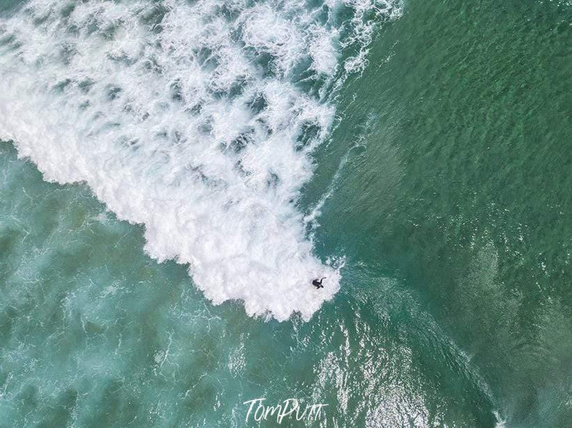 Aerial view of a sea with a giant bubbling wave, Portsea Surfer - Mornington Peninsula VIC