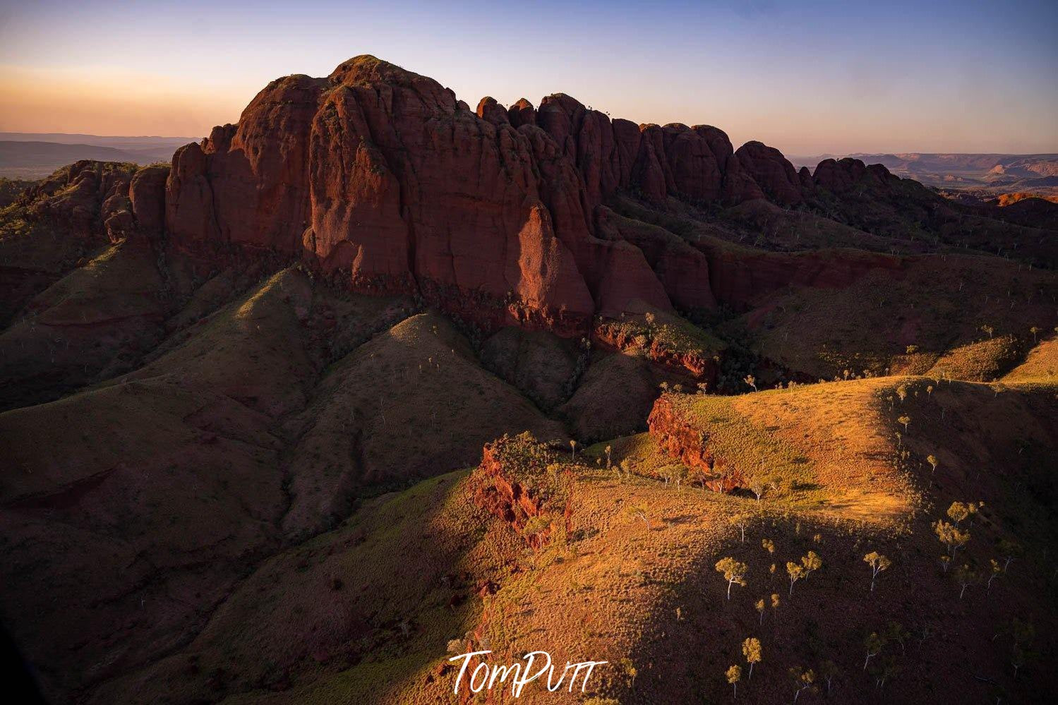 long mountain walls from away partially under shadows, Ragged Range #5, The Kimberley, Western Australia
