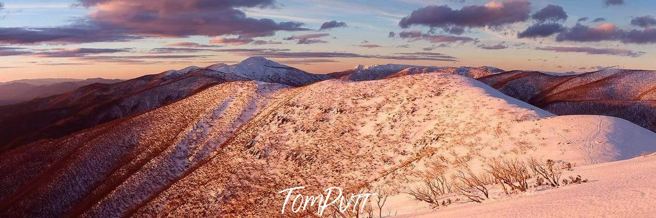 Aerial view of sand mountain walls with some bushes over, Razorback Ridge Sunset Artwork