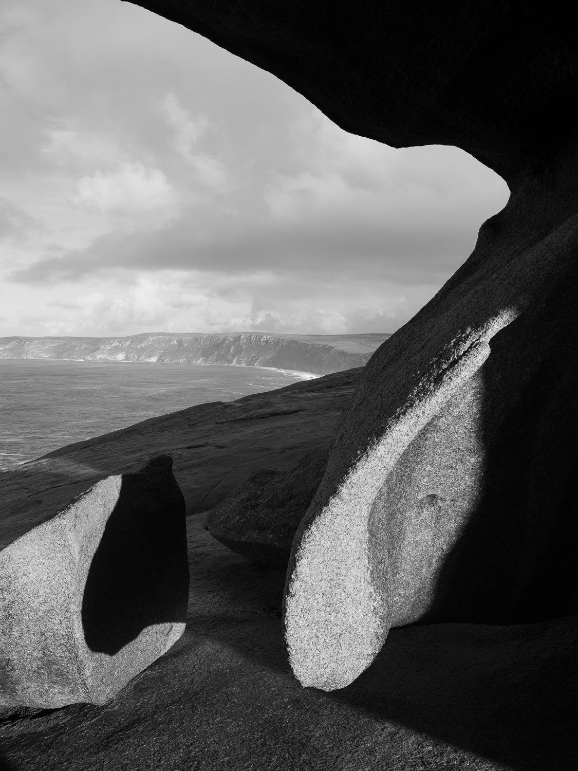 Black and white view of heavy rocks, Remarkable Rocks #1 - Kangaroo Island SA