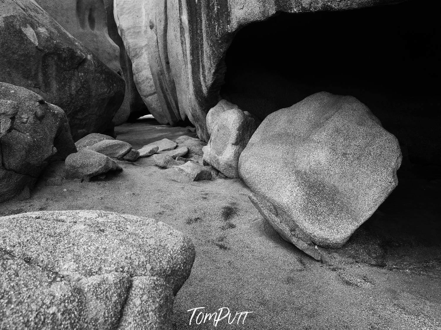 Black and white view of heavy rocks and some boulders, Remarkable Rocks #1 - Kangaroo Island SA