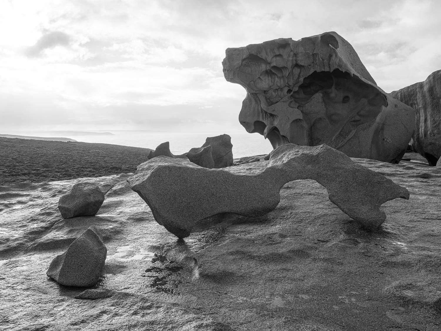 A black and white view of weirdly shaped rocks, Remarkable Rocks #18 - Kangaroo Island SA
