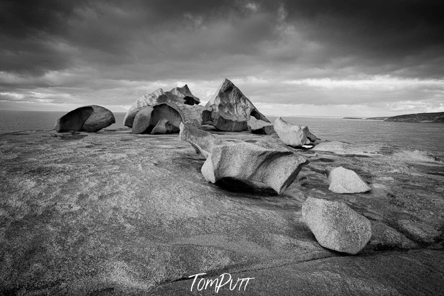 A black and white view of land with some stones and rocks, Remarkable Rocks #22 - Kangaroo Island SA