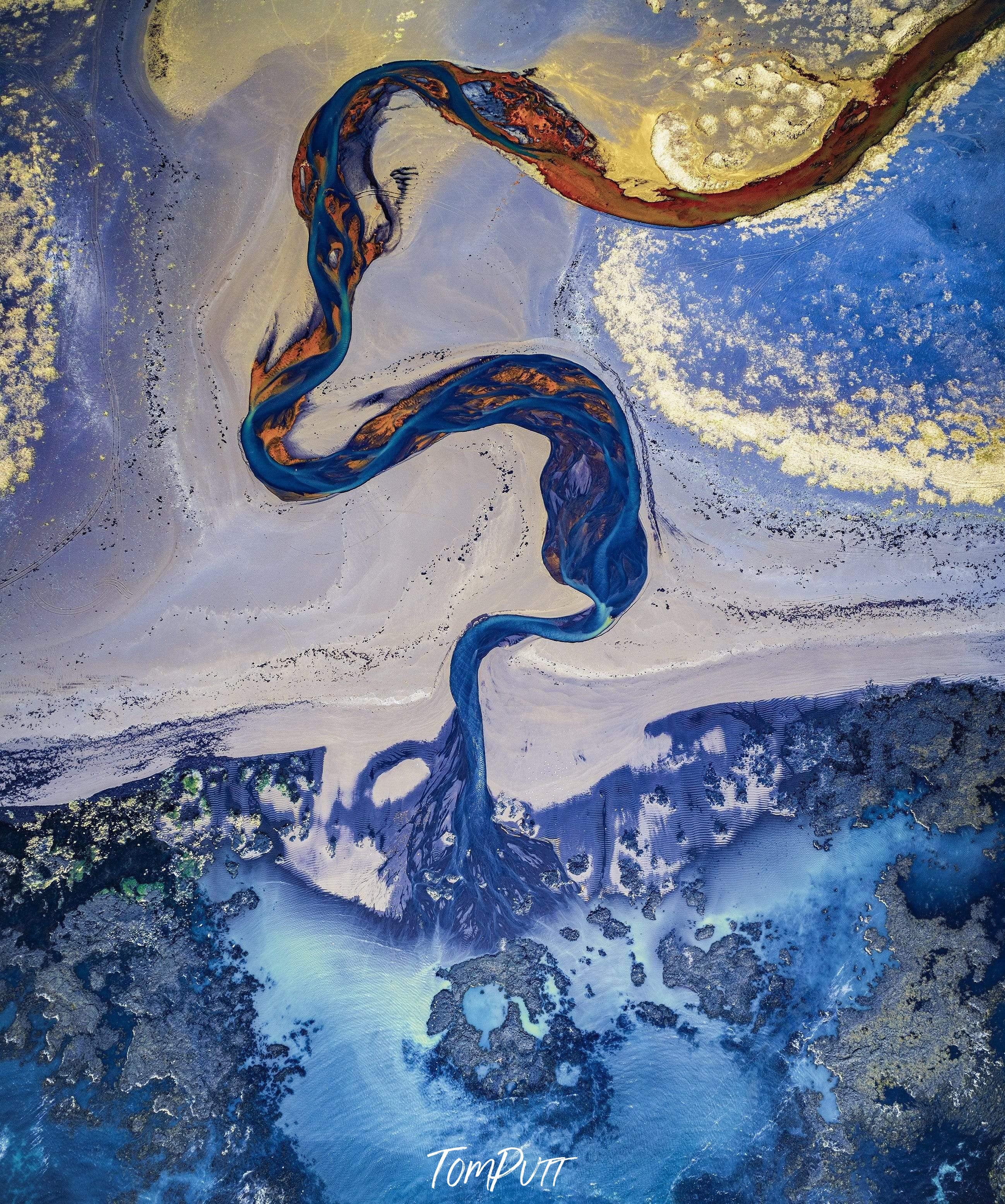 A giant brown and blue curvy line texture, River of Fire