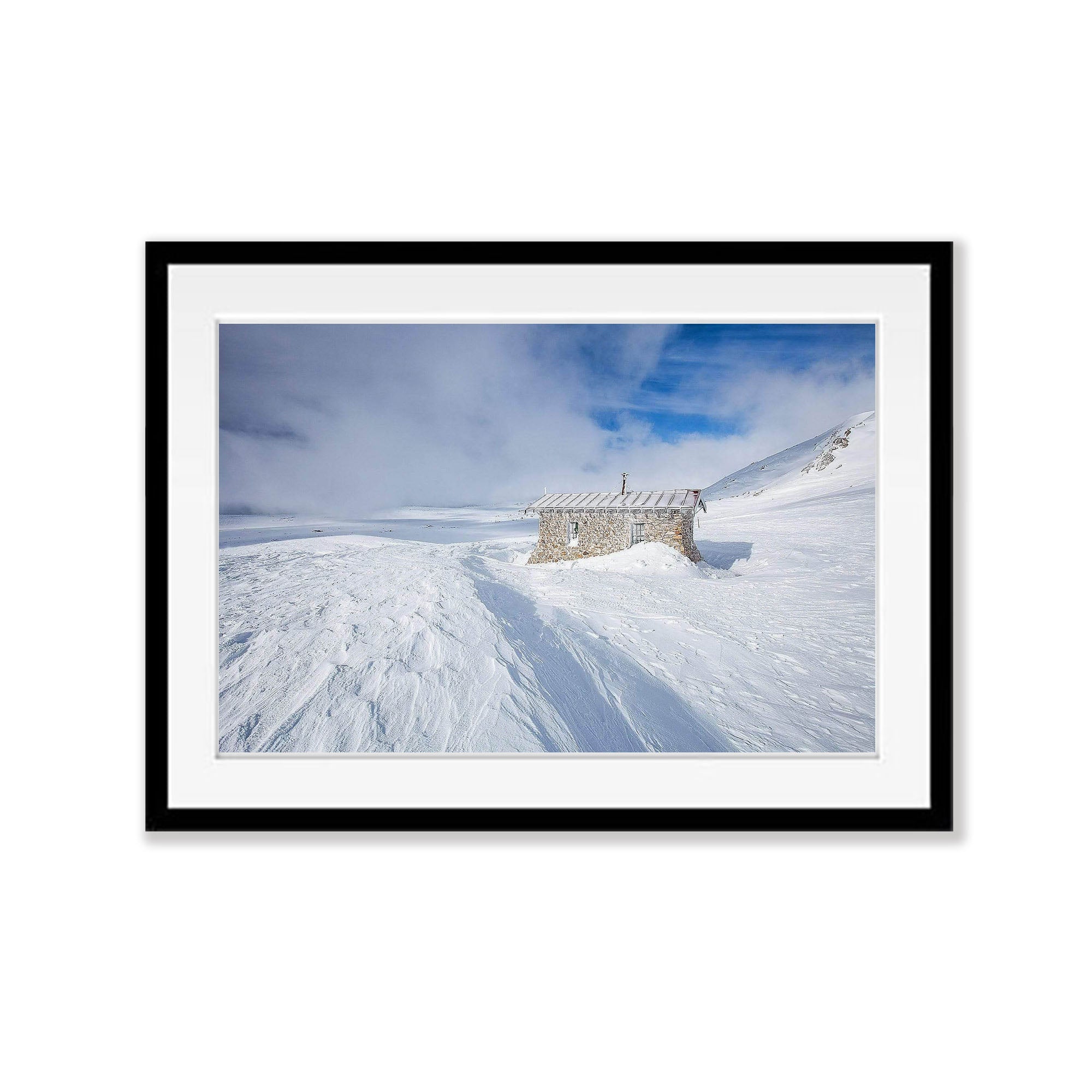 ARTWORK INSTOCK - Seaman's Hut, Snowy Mountains NSW - 100 x 66cms Raw Oak Framed Canvas Print
