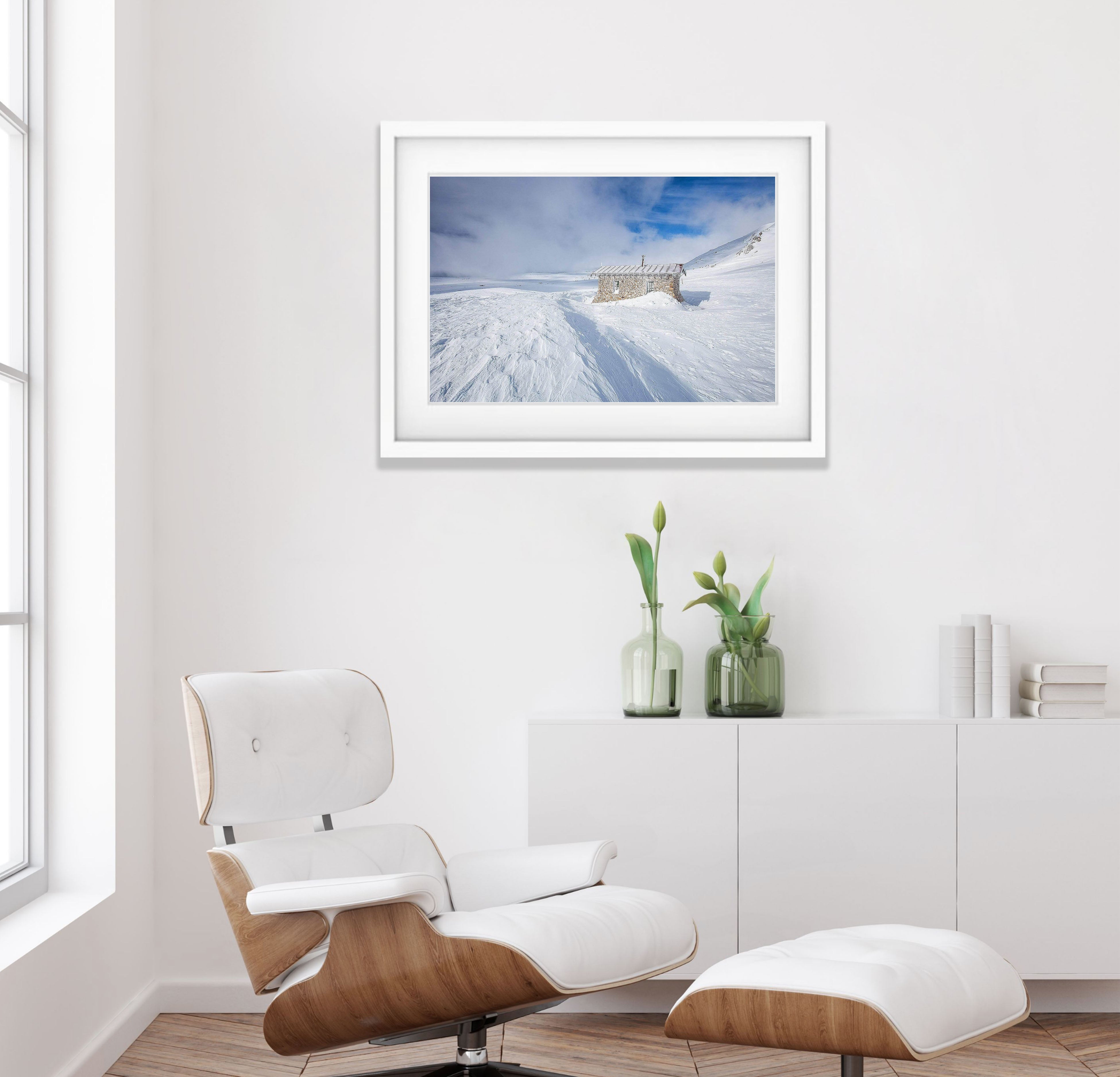 ARTWORK INSTOCK - Seaman's Hut, Snowy Mountains NSW - 100 x 66cms Raw Oak Framed Canvas Print