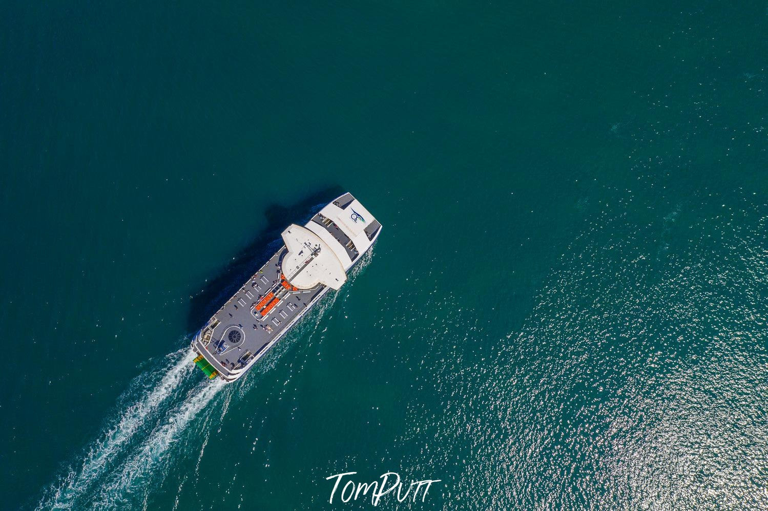 Aerial view of a big ship in the sea, Searoad Ferry from above - Mornington Peninsula VIC