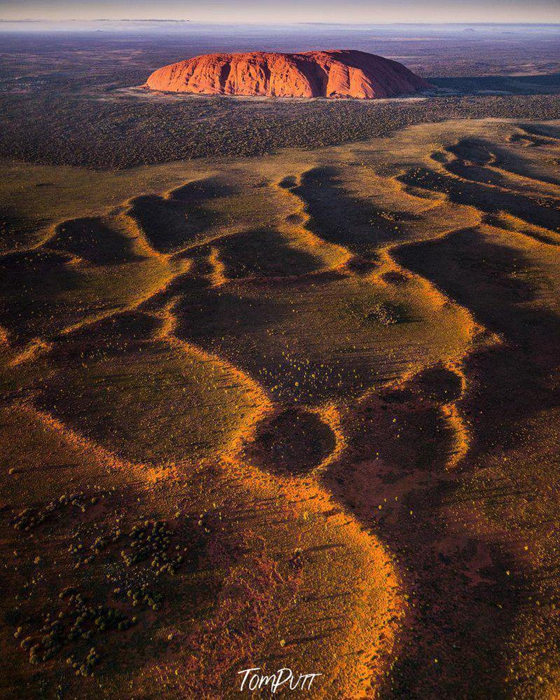 Giant green mounds sequence following a big rocky mountain, Seismic Ripples Art