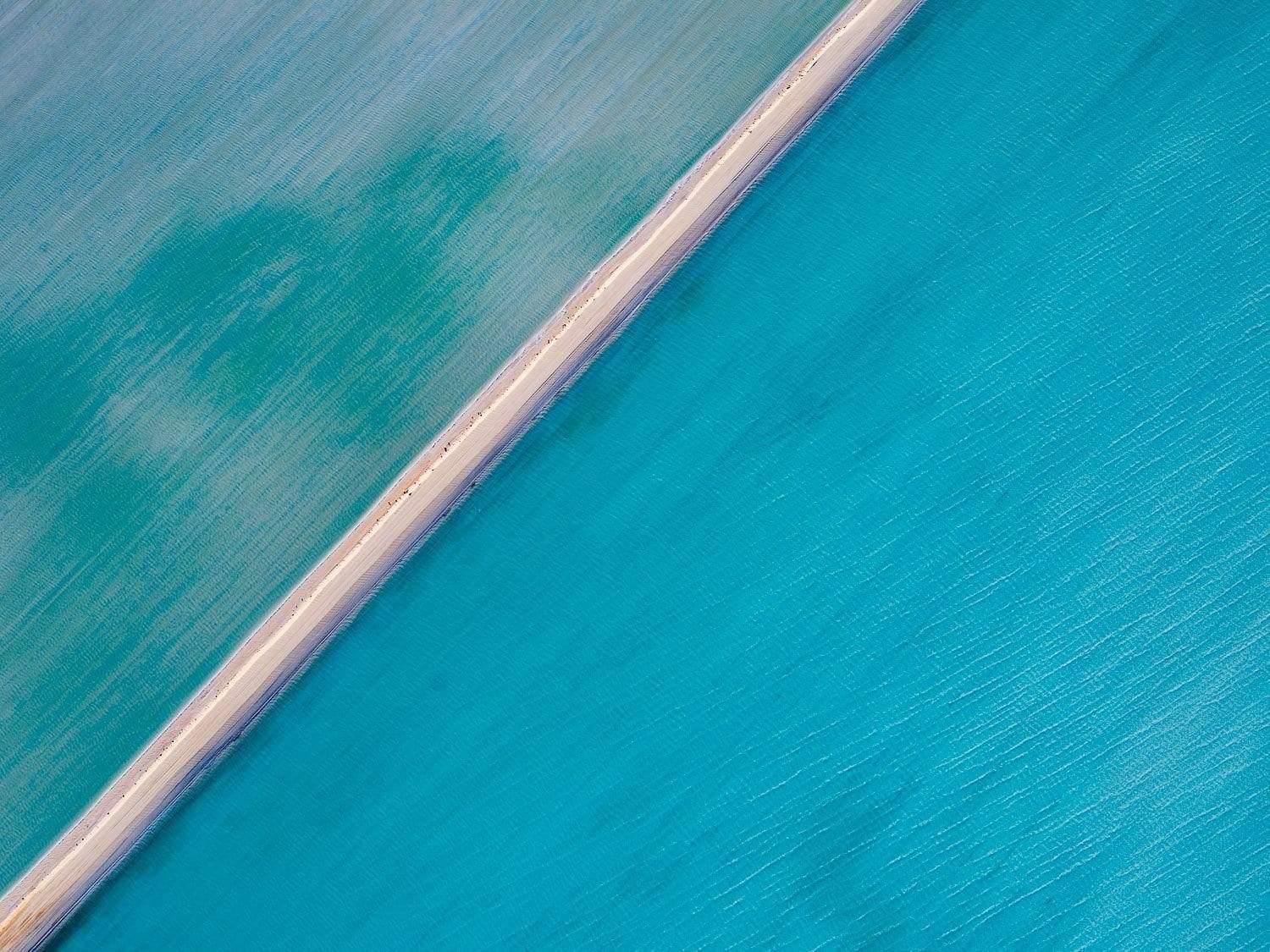 Aerial view of the separation of blue oceans, Shades of Blue