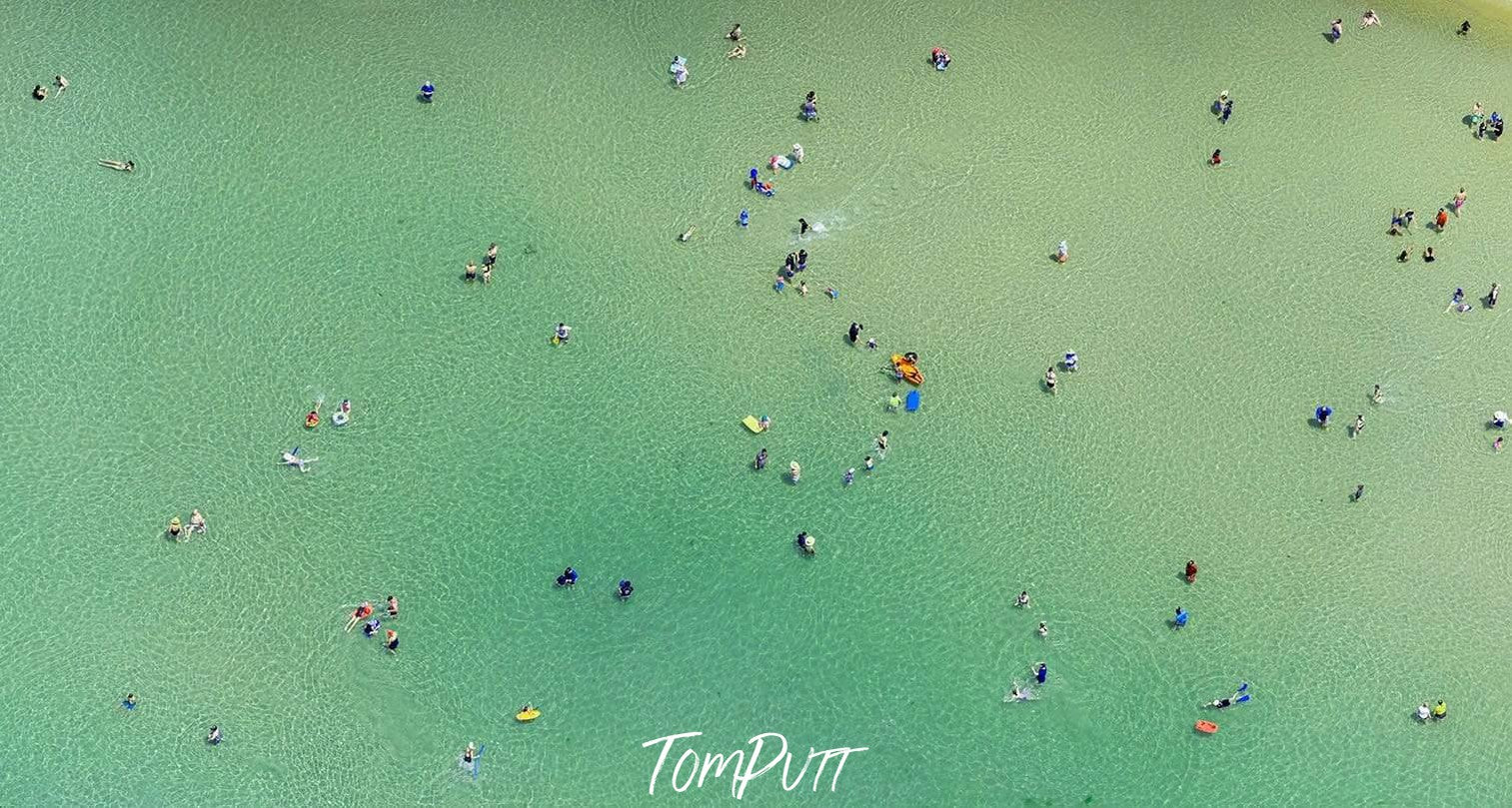 Aerial view of a busy beach with people maintaining social distance, Social Distancing - Mornington Peninsula VIC