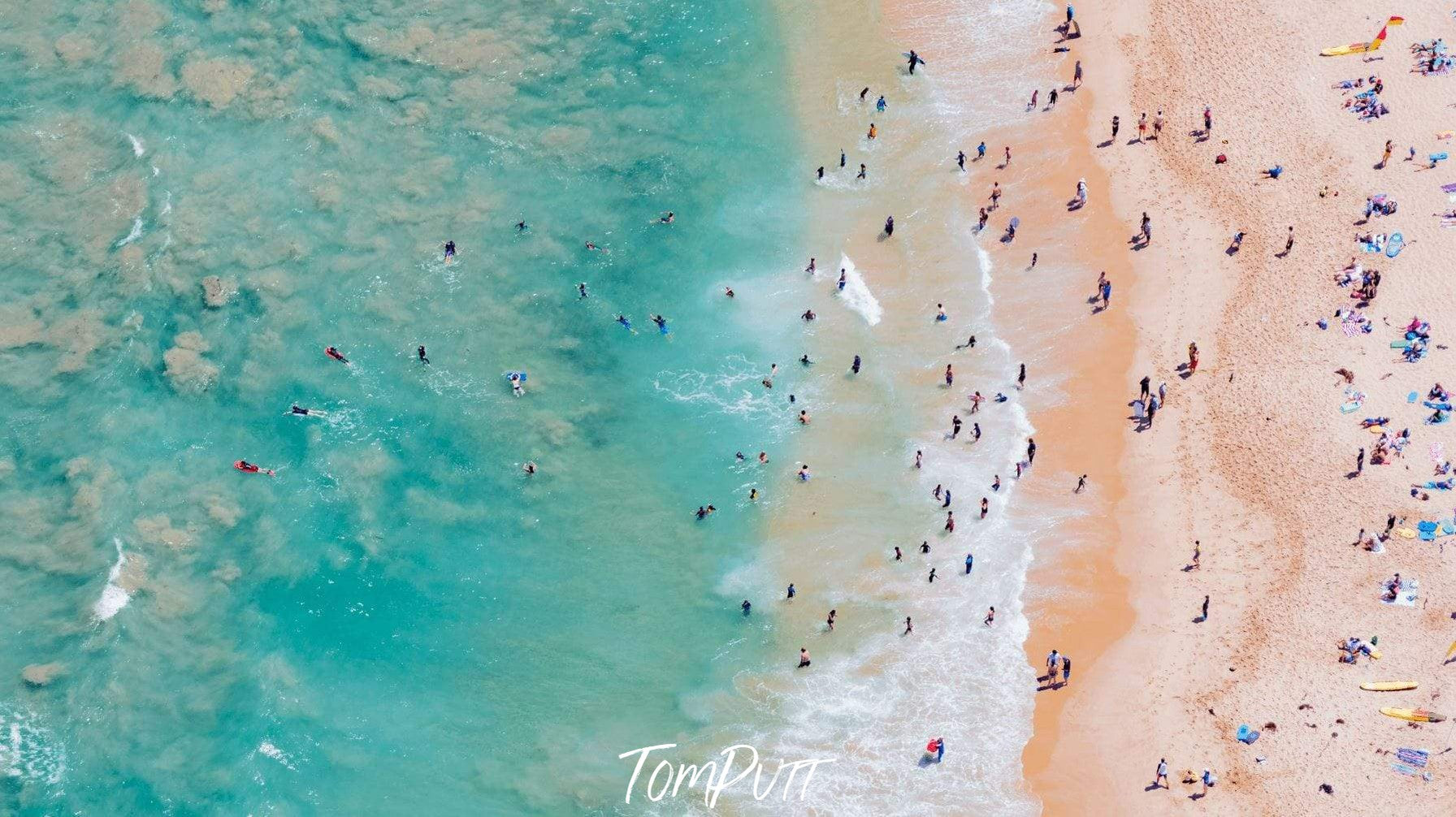 Aerial view of the beach with many people, Sorrento Back Beach - Mornington Peninsula VIC