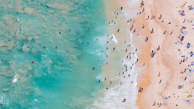 Aerial view of the beach with many people, Sorrento Back Beach - Mornington Peninsula VIC
