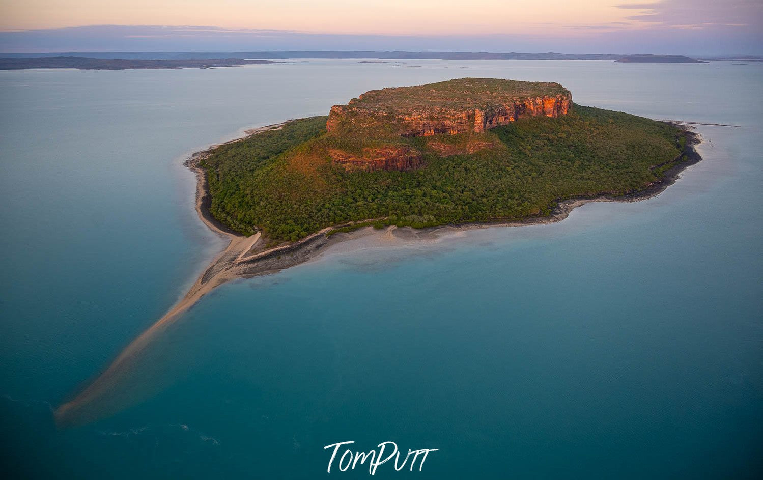 A large green island with a big rocky mound over, Steep Head Island - The Kimberley, WA