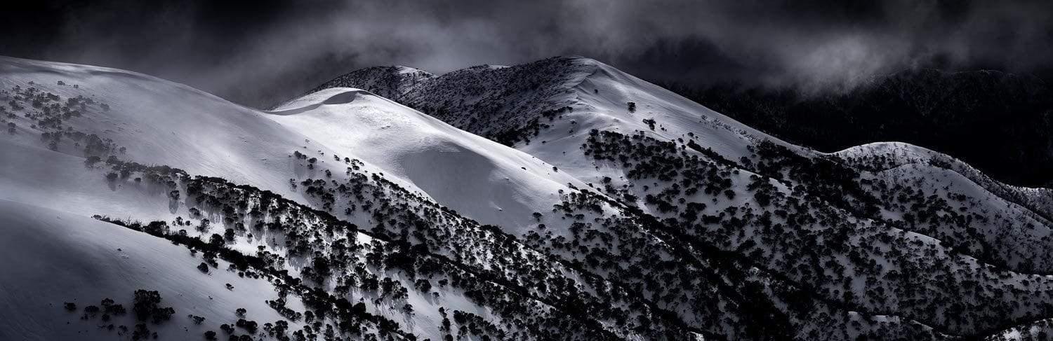 Dark view of the snow-covered mountains, Razorback Storm - Victorian High Country
