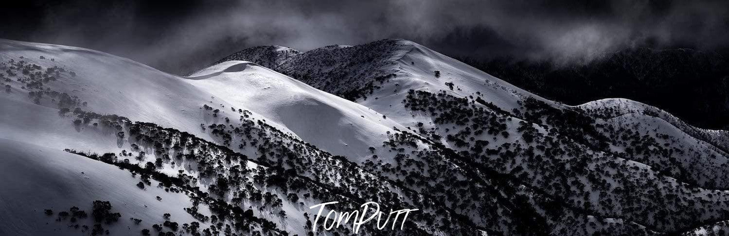 Dark view of the snow-covered mountains, Razorback Storm - Victorian High Country