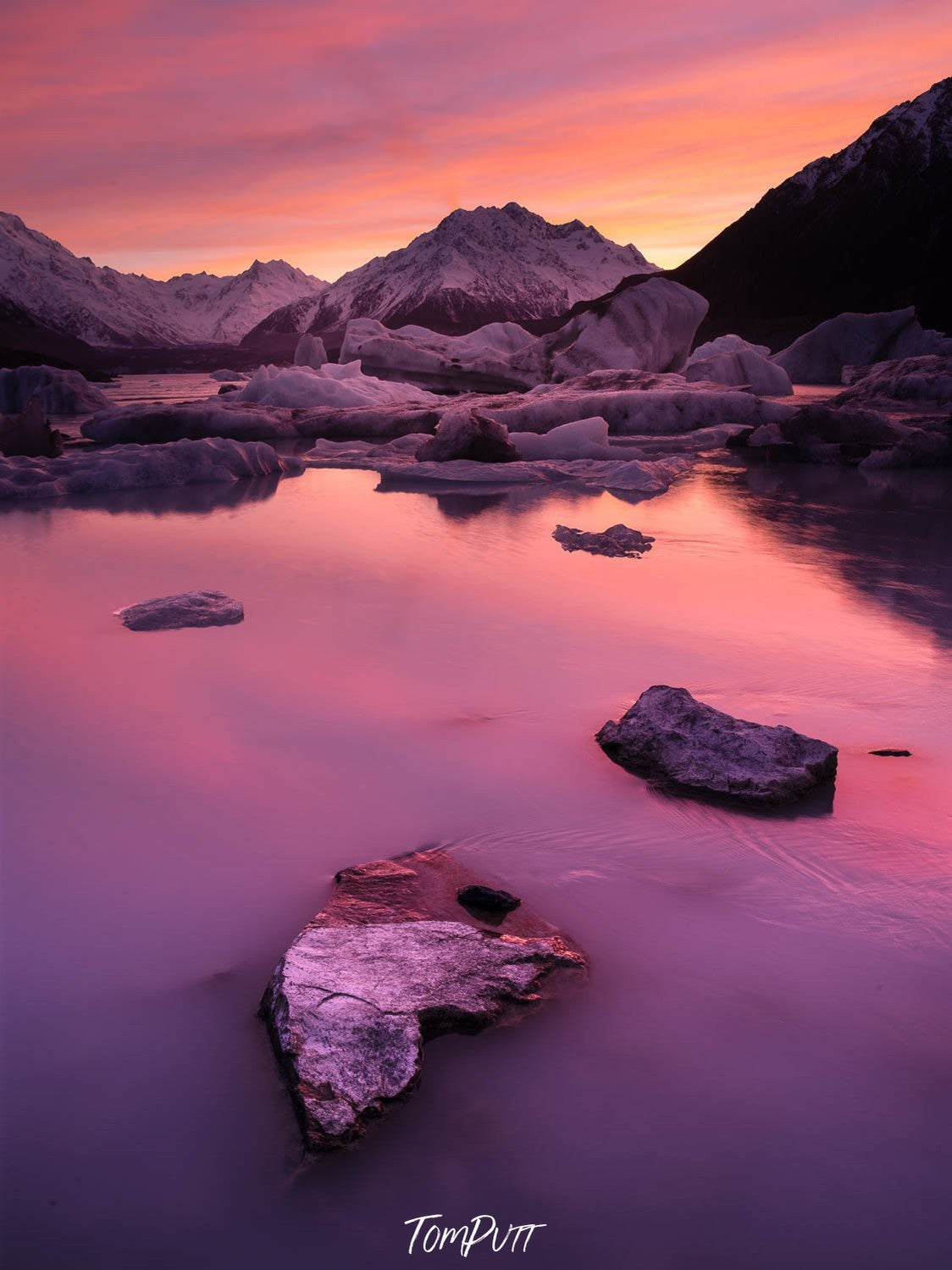 Pink lake with some big stones around, New Zealand #18 