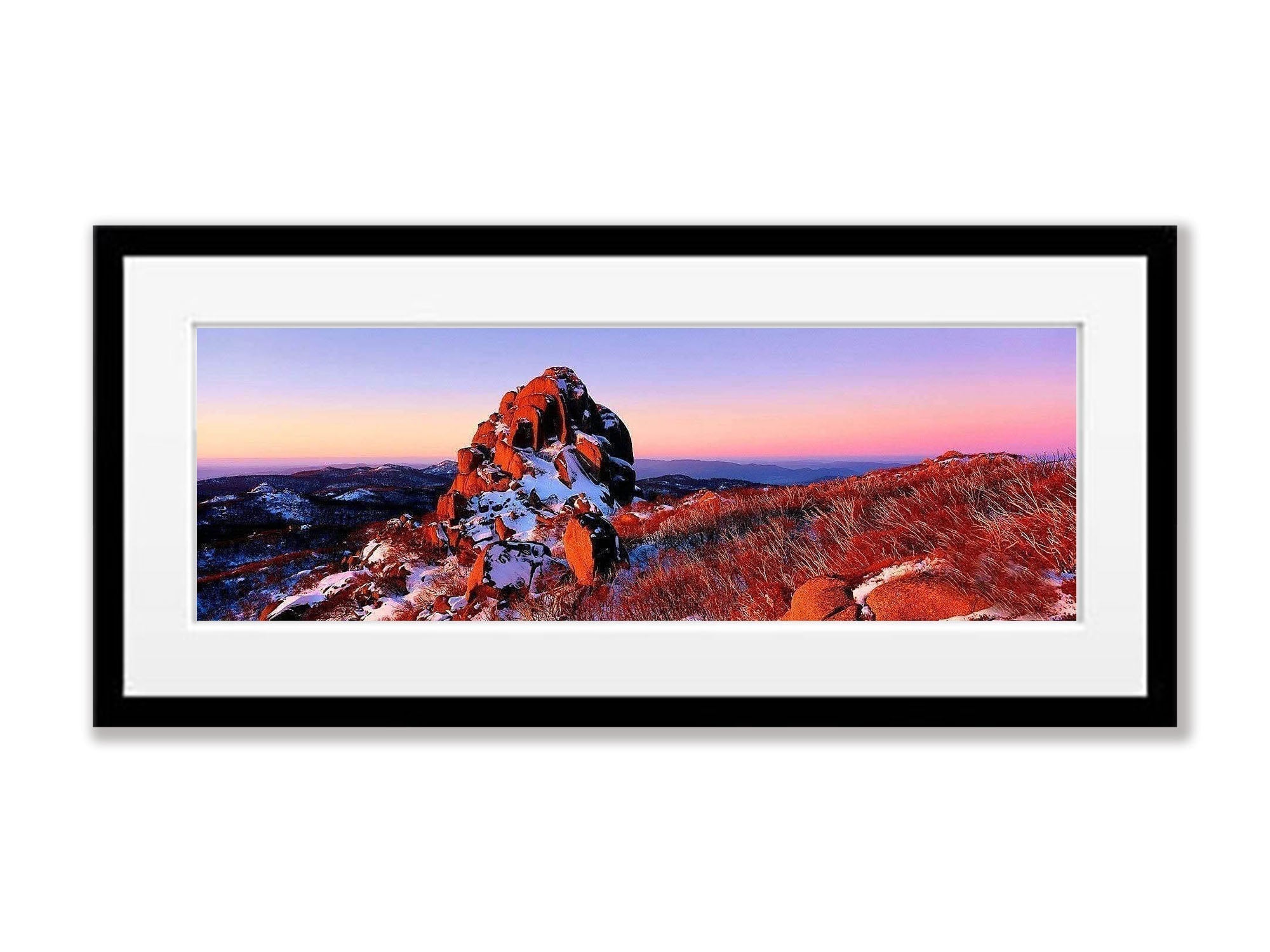 ARTWORK INSTOCK - The Cathedral Sunset, Mount Buffalo VIC - 150 x 50cms Black Framed Canvas Print