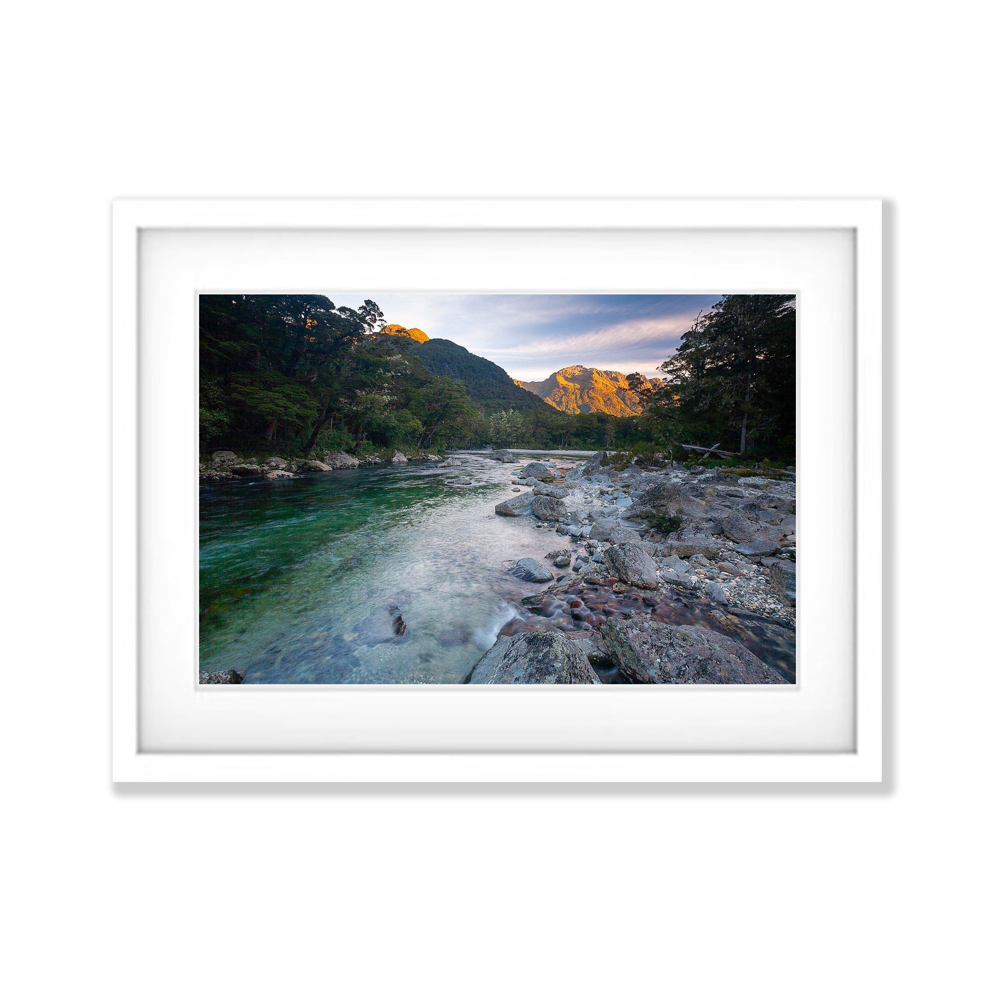 The Clinton River and Earl Mountains at sunset, Milford Track - New Zealand