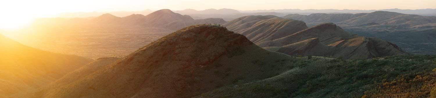 Sunset with long green mountain walls, The Pilbara Sunset - Mount Nameless