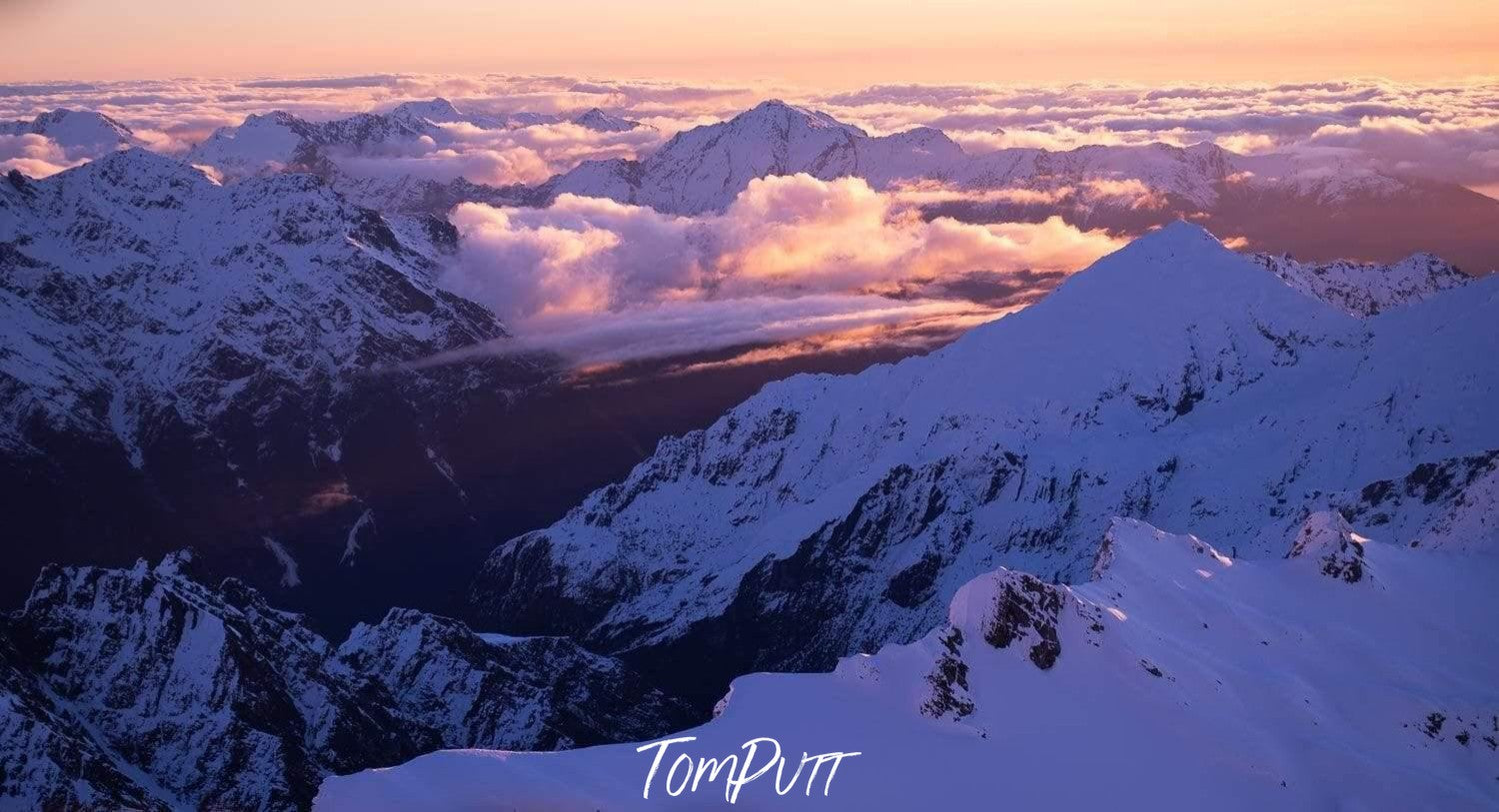 Aerial view of a long mountain walls covered with snow, Southern Alps Artwork