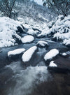 A watercourse with a lot of stones and fresh snow on them, Thredbo Stream - Snowy Mountains NSW